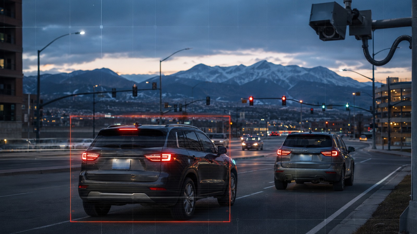 Automated license plate reader camera monitoring traffic in Colorado Springs. Flock cameras in Colorado.