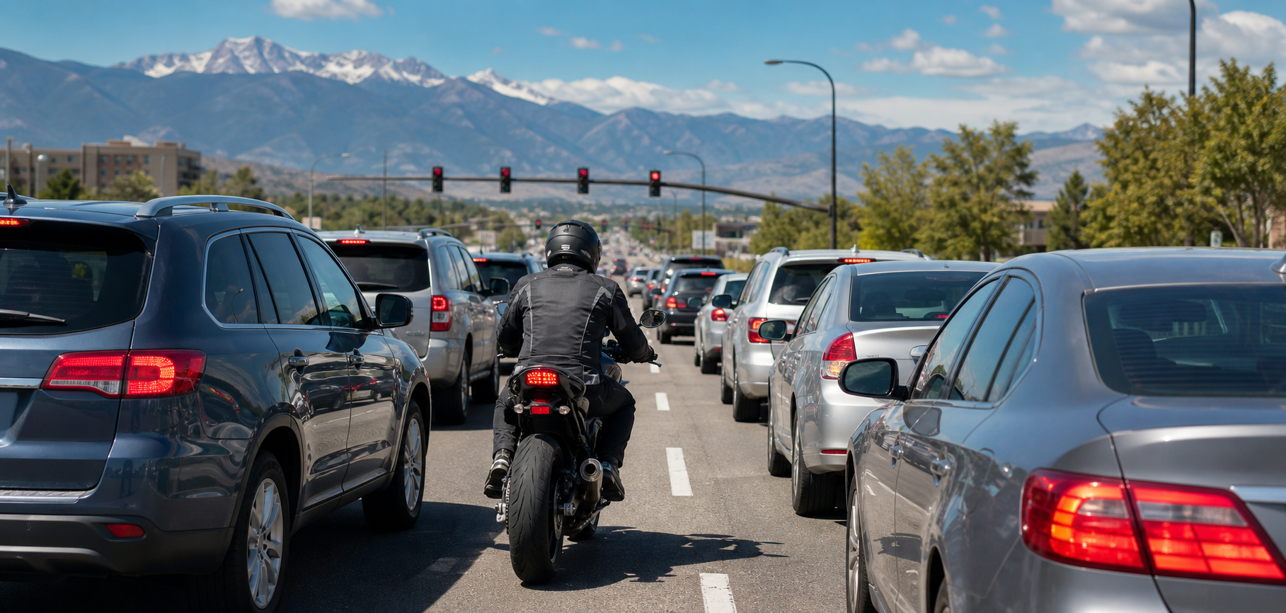 Colorado Lane Filtering Law in Colorado Springs Motorcyclist lane filtering between stopped vehicles in Colorado Springs